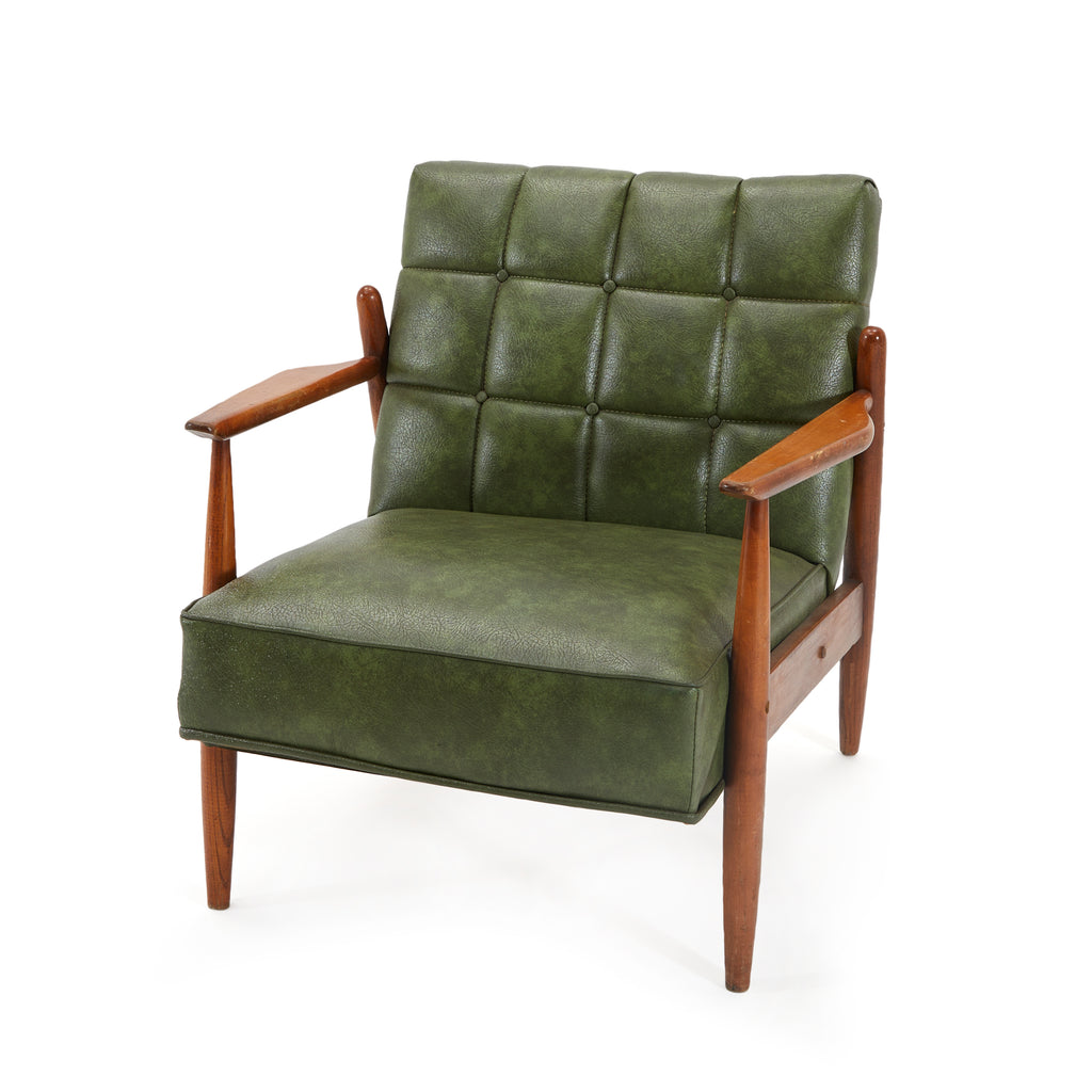 Green Leather Danish Mid Century Arm Chair