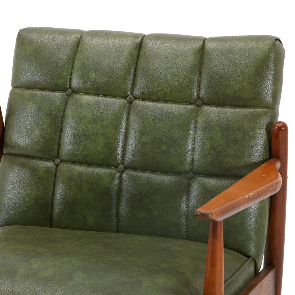 Green Leather Danish Mid Century Arm Chair