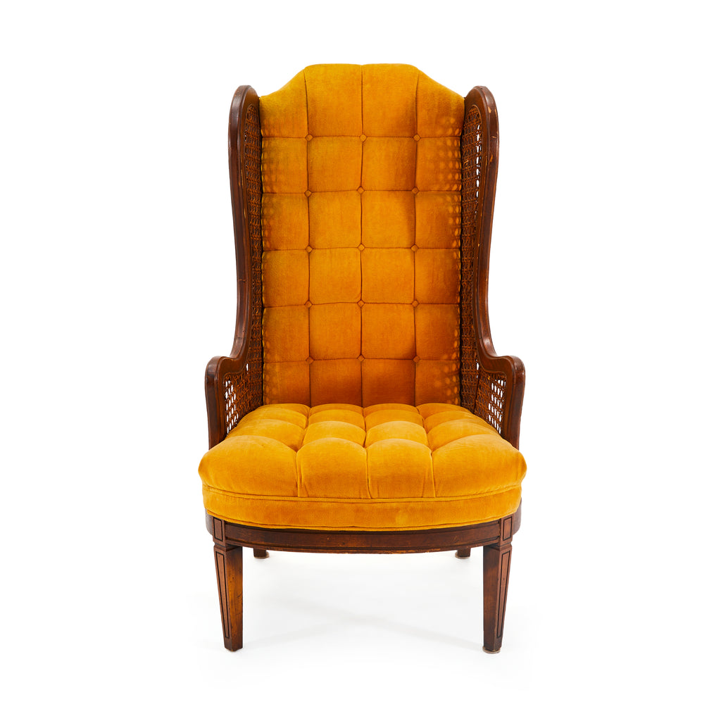Yellow Velvet & Wood Tufted Hi-Back Chair