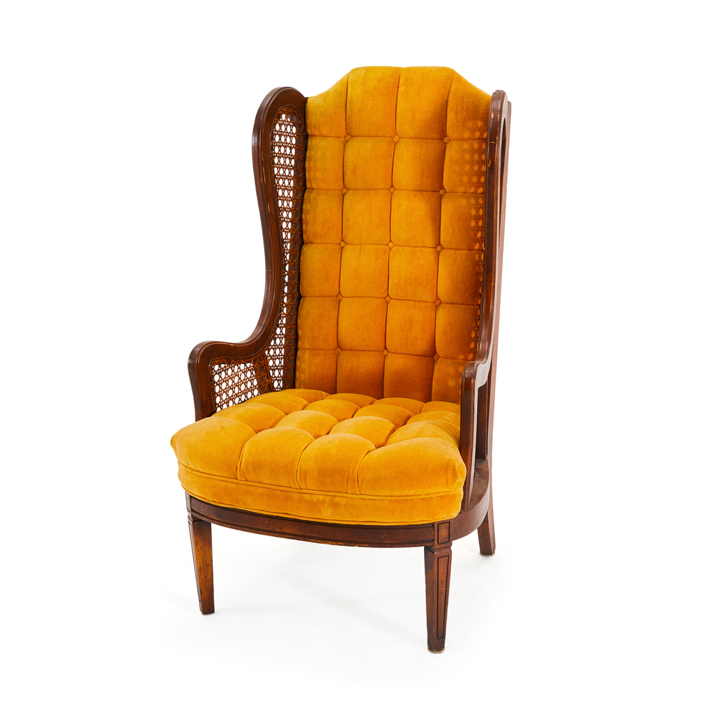 Yellow Velvet & Wood Tufted Hi-Back Chair