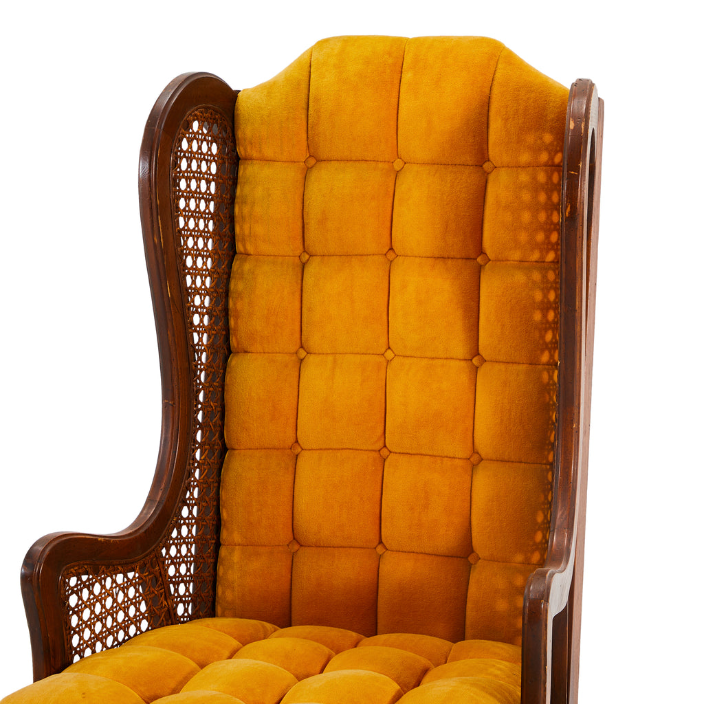 Yellow Velvet & Wood Tufted Hi-Back Chair