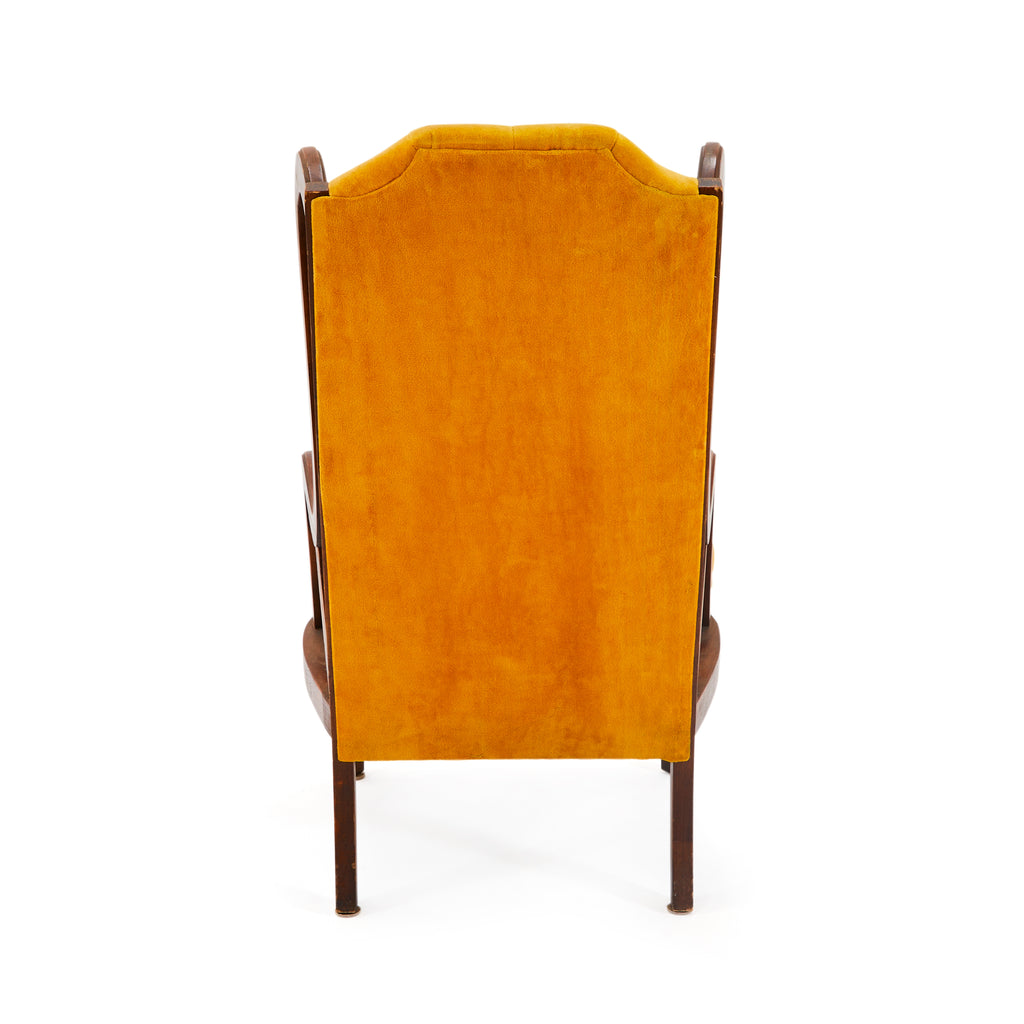 Yellow Velvet & Wood Tufted Hi-Back Chair
