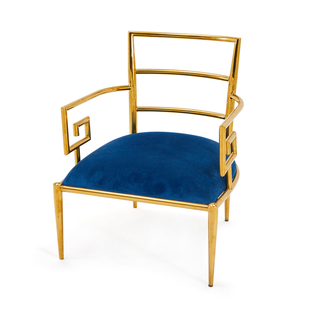 Gold & Blue Velvet Art Deco Armchair