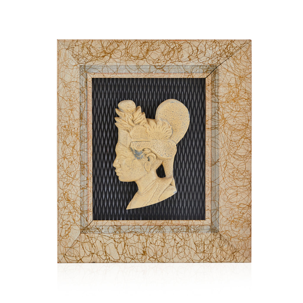Tan Stone Aztec Head Modern Frame Wall Art - Right