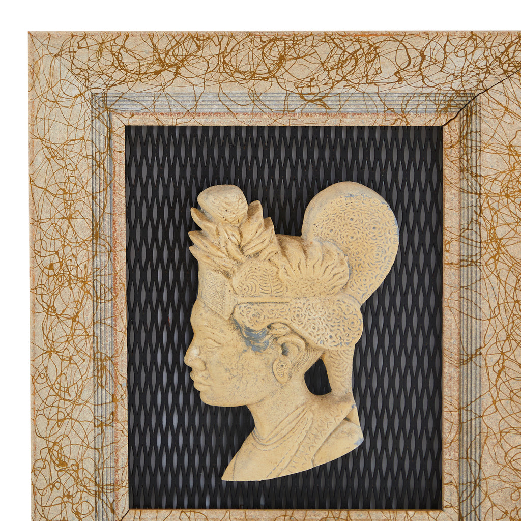Tan Stone Aztec Head Modern Frame Wall Art - Right