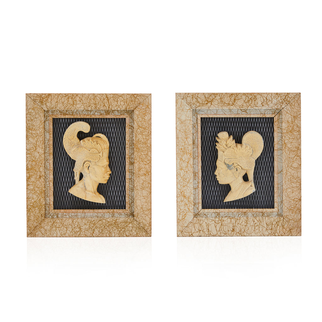 Tan Stone Aztec Head Modern Frame Wall Art - Left