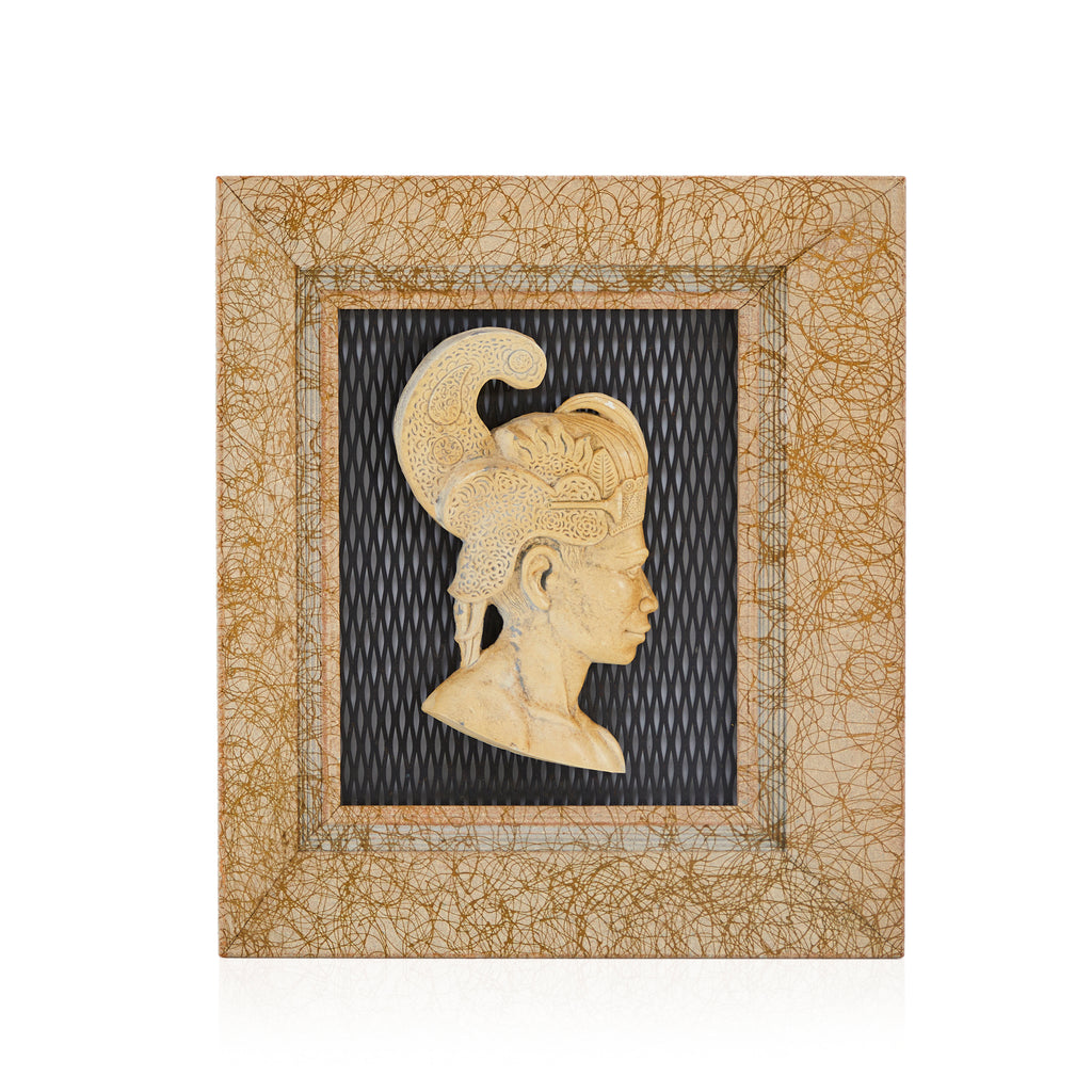 Tan Stone Aztec Head Modern Frame Wall Art - Left