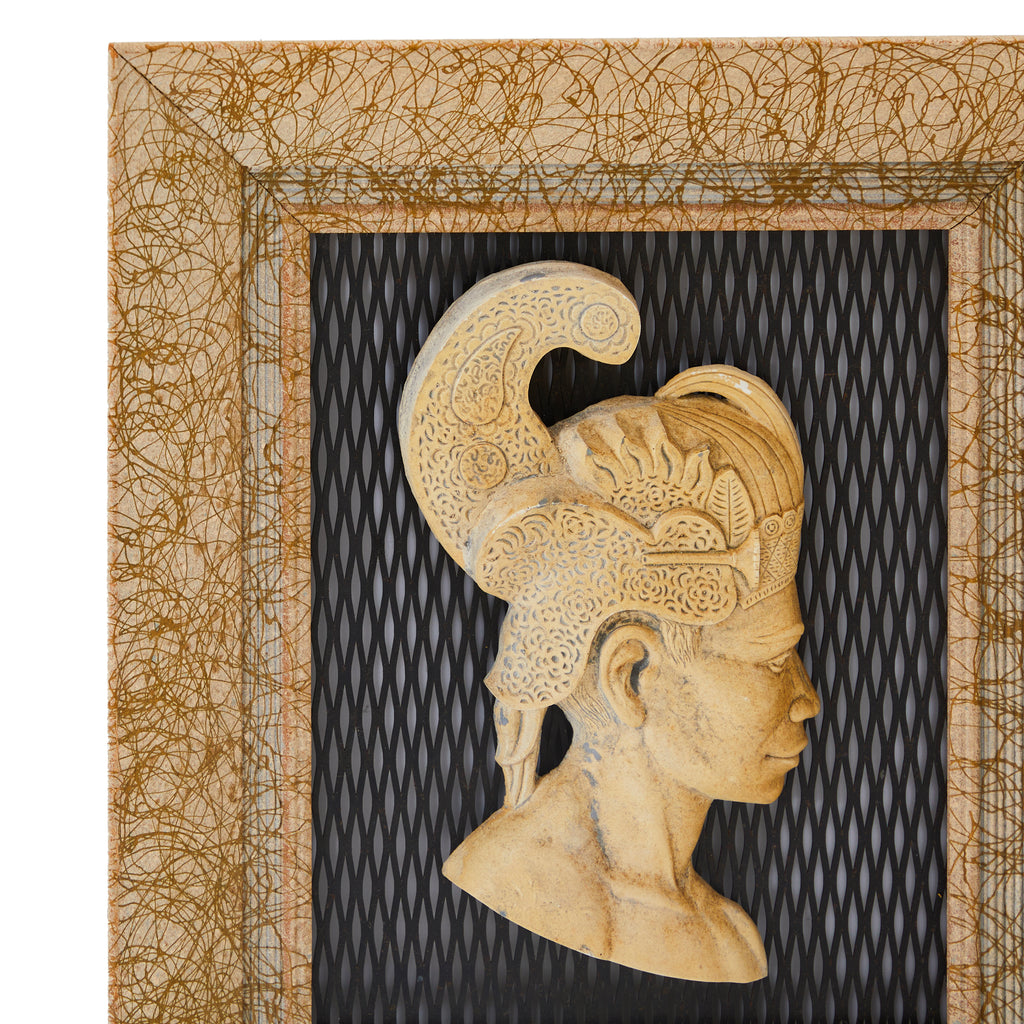 Tan Stone Aztec Head Modern Frame Wall Art - Left