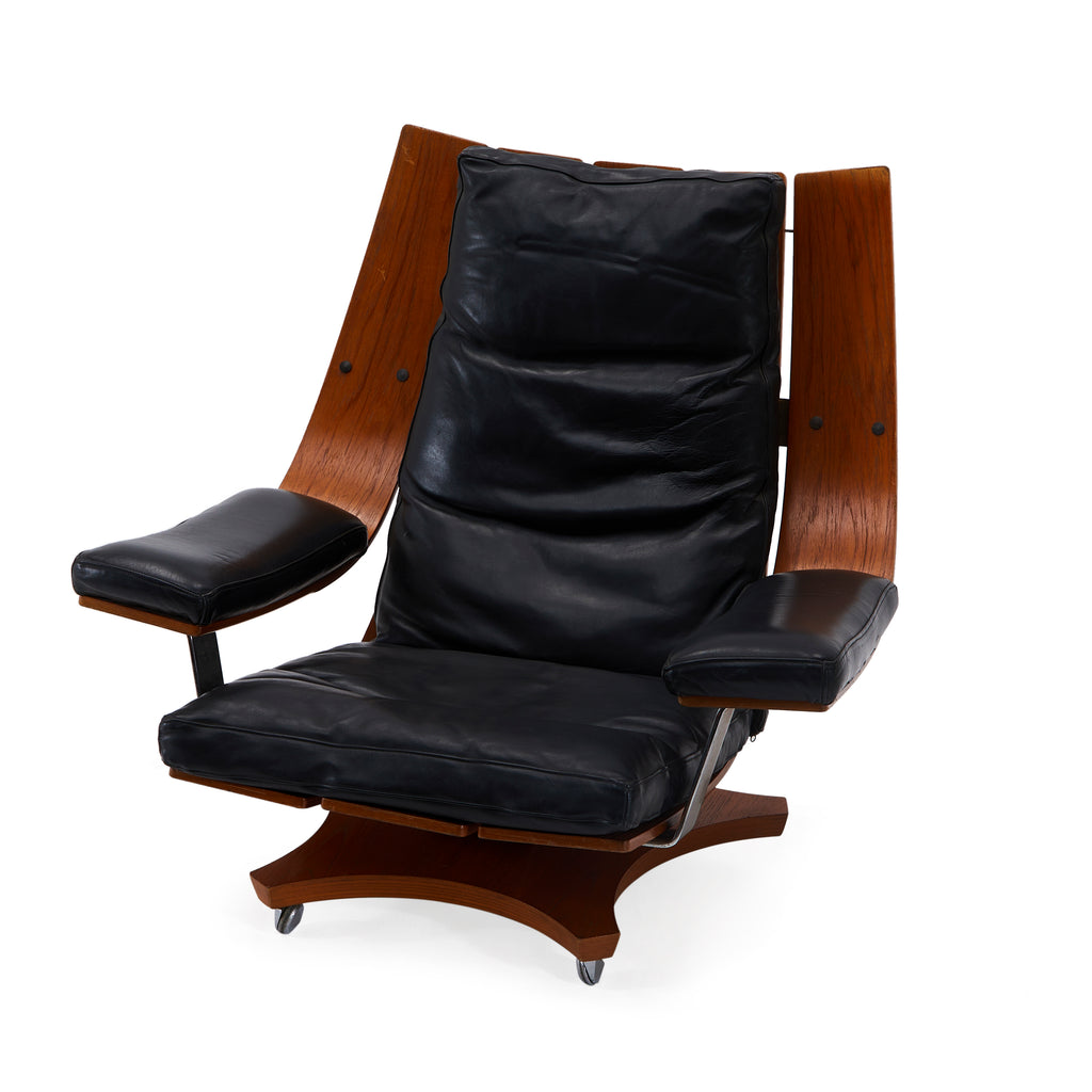 Black Leather & Wood Modern Danish "Housemaster" Armchair