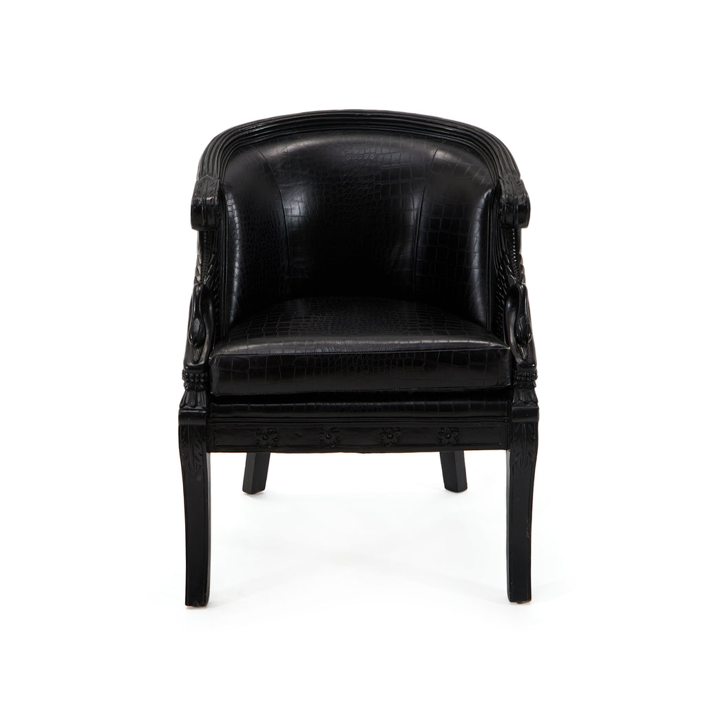 Black Crocodile Leather Carved Arm Chair