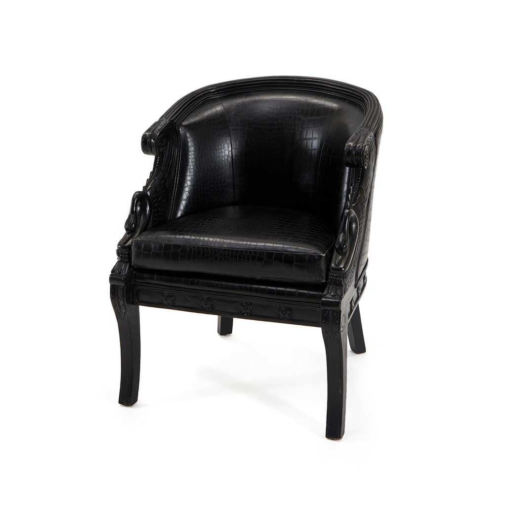 Black Crocodile Leather Carved Arm Chair