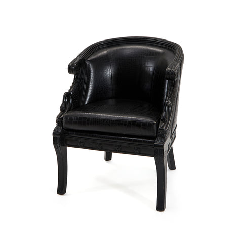 Black Crocodile Leather Carved Arm Chair