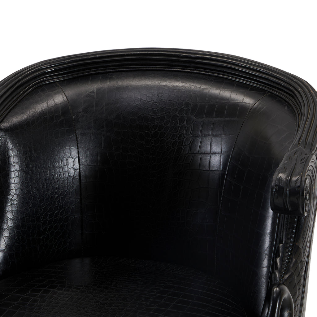 Black Crocodile Leather Carved Arm Chair