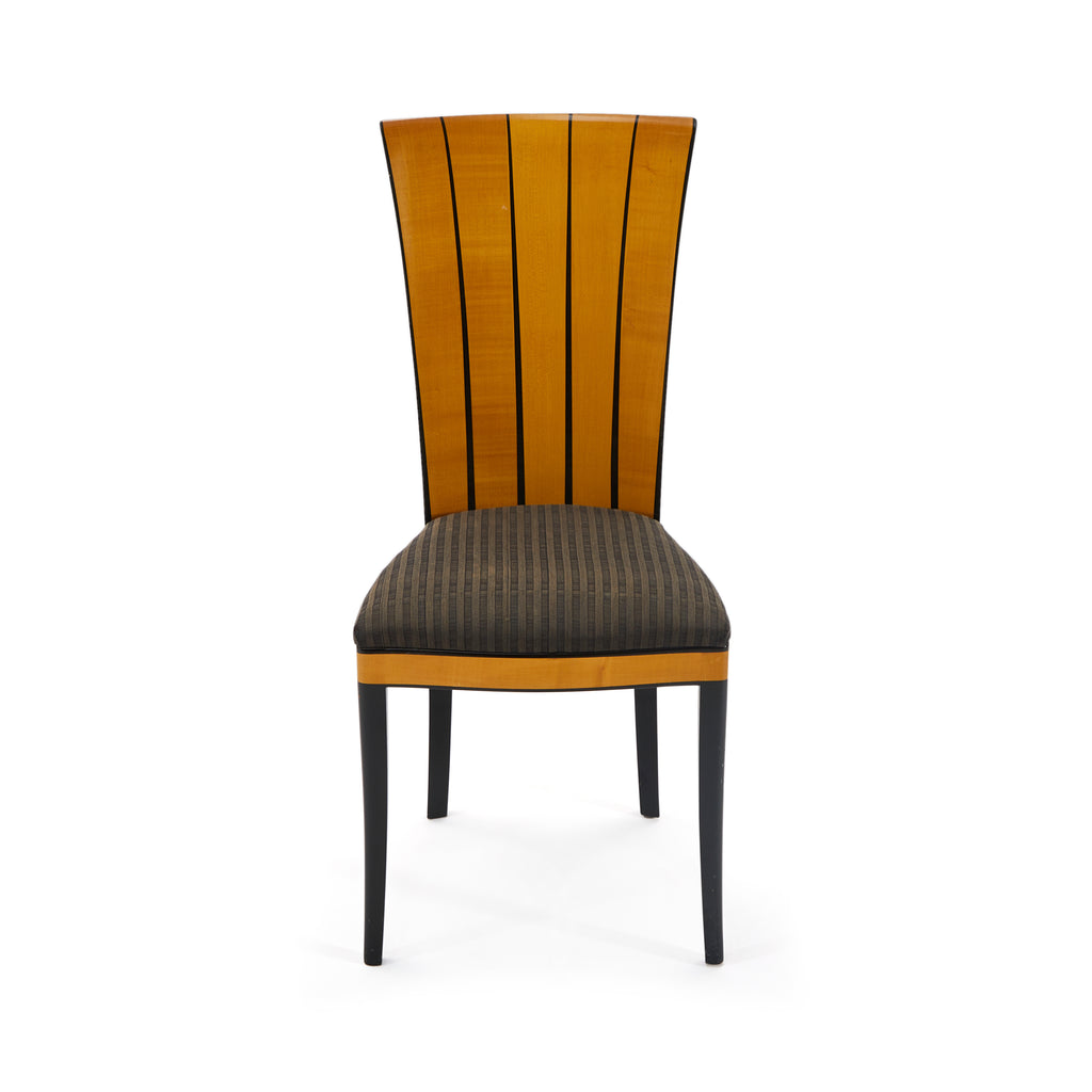 Black & Striped Wood High Backed Deco Side Chair