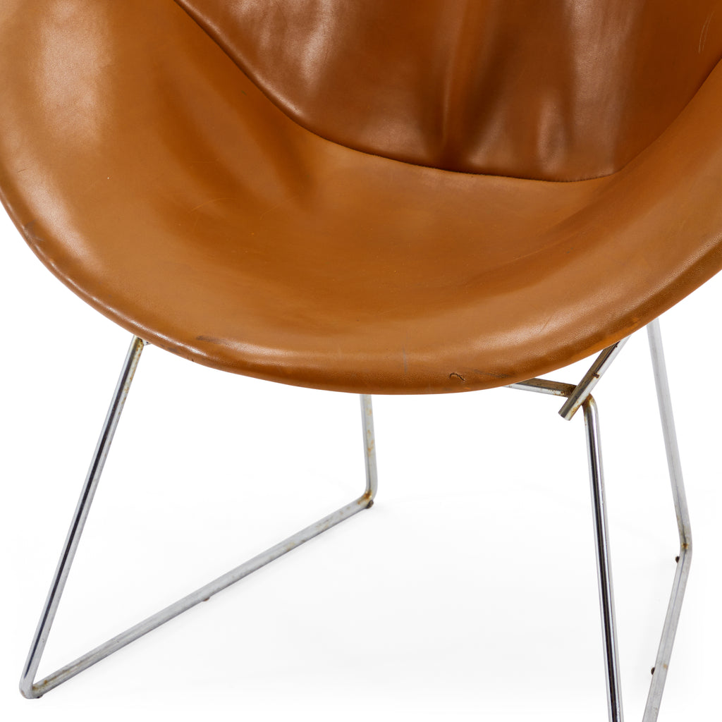 Brown Leather Covered Bertoia Diamond Chair