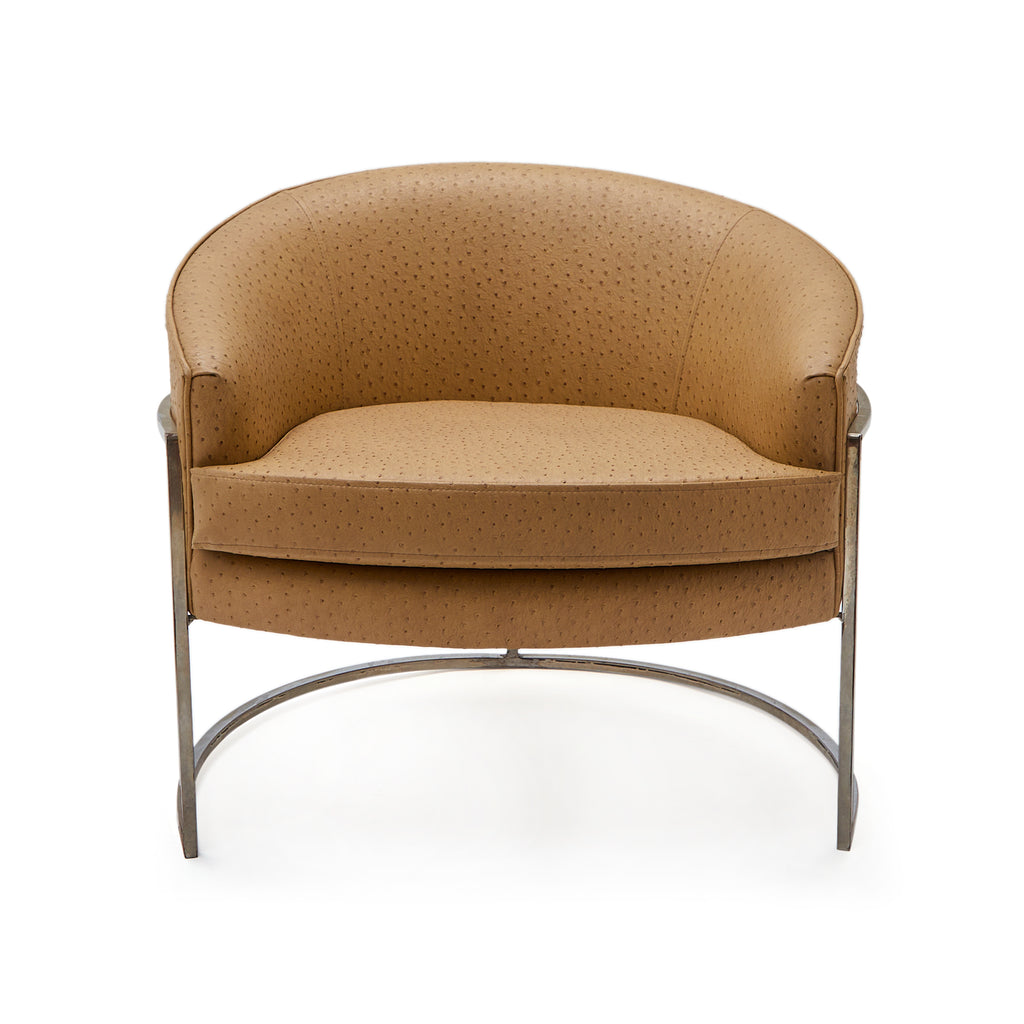Tan Ostrich Leather Rounded Lounge Chair