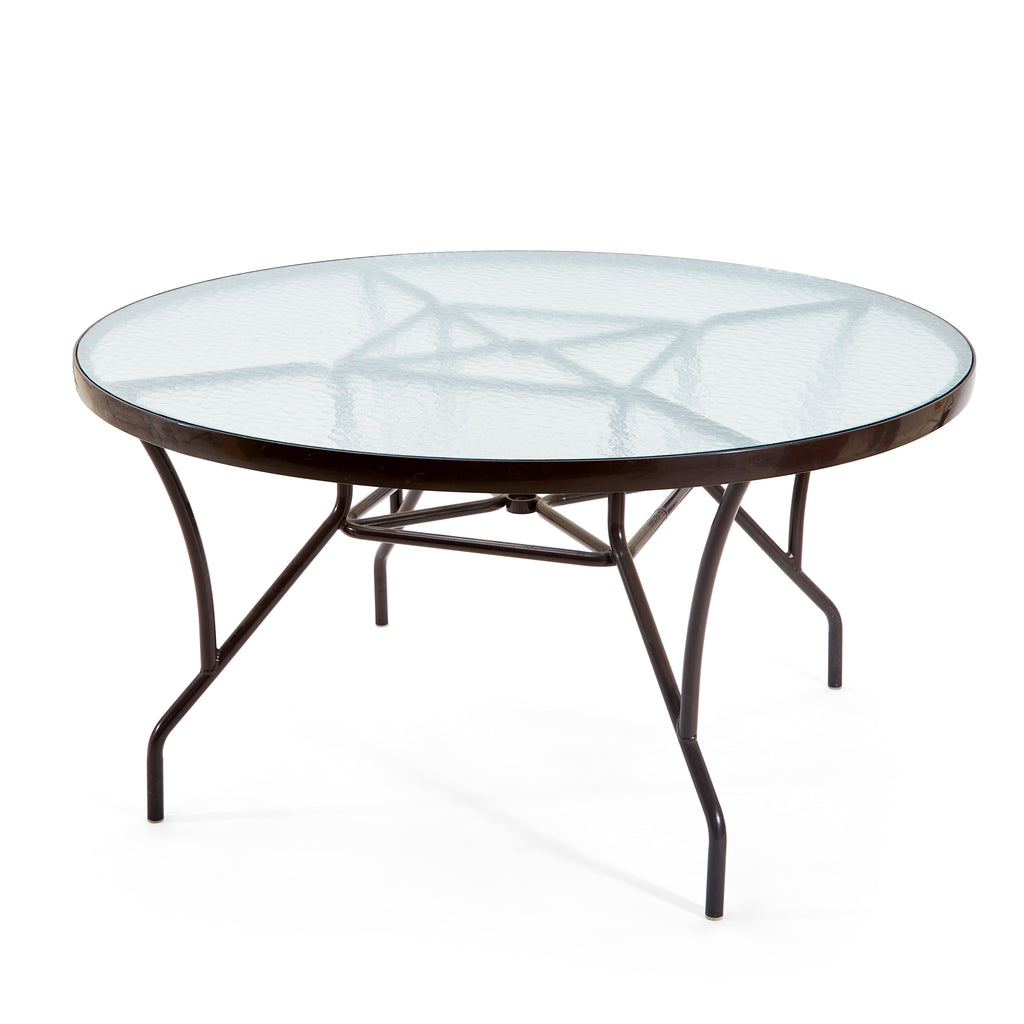 Glass & Brown Metal Circular Outdoor Dining Table