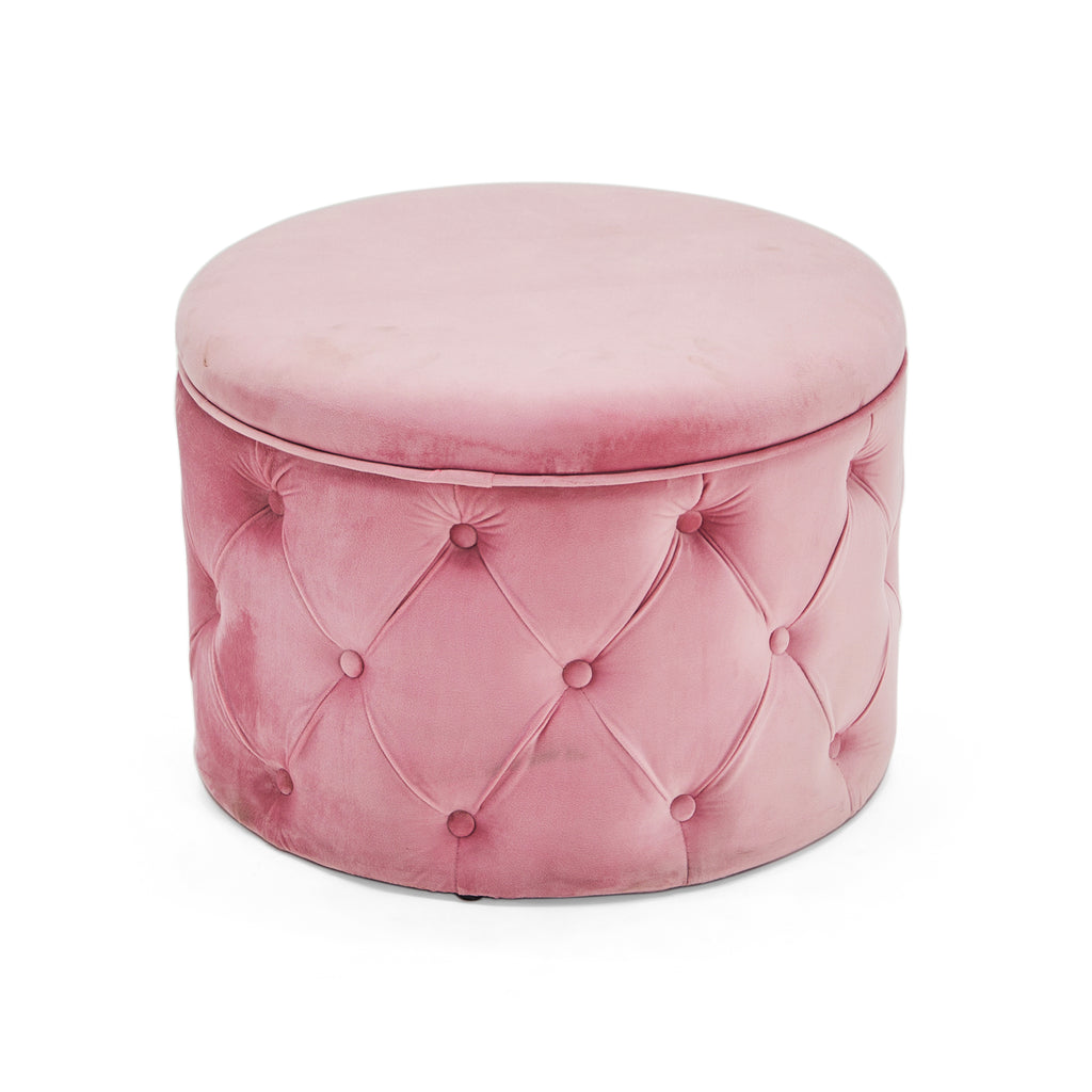 Pink Velvet Tufted Circular Ottoman