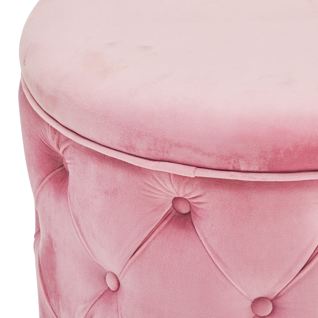 Pink Velvet Tufted Circular Ottoman