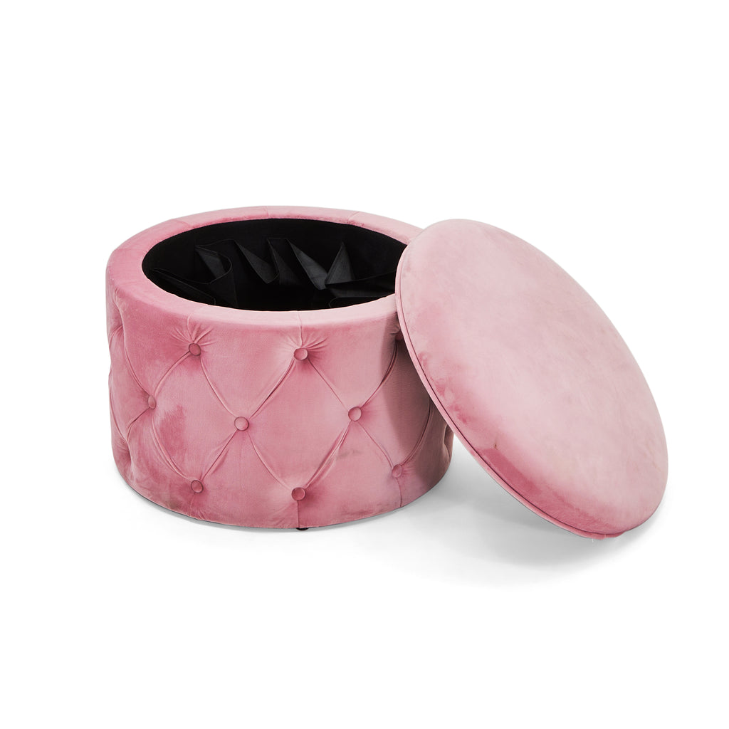 Pink Velvet Tufted Circular Ottoman