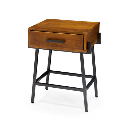 Wood & Black Metal Contemporary Side Table