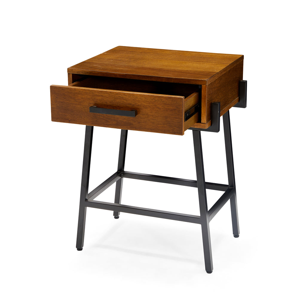 Wood & Black Metal Contemporary Side Table