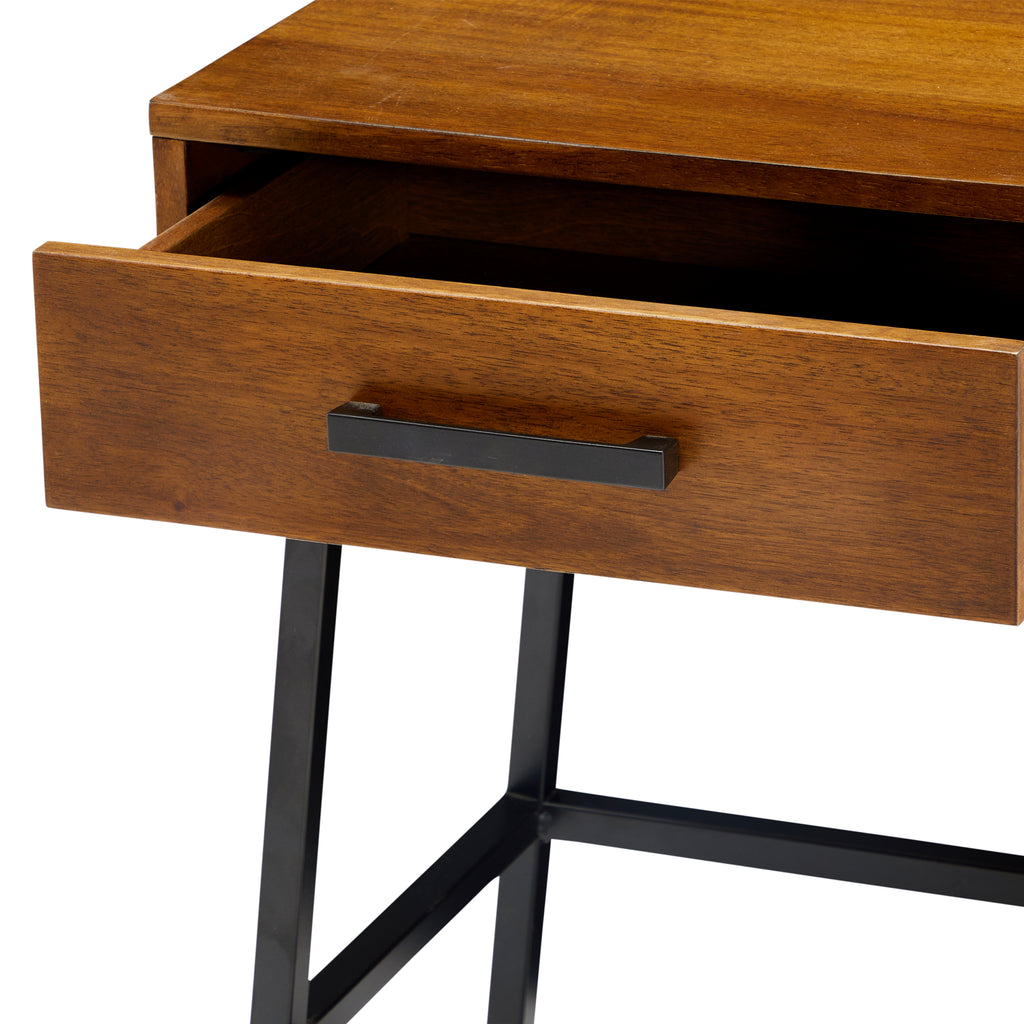 Wood & Black Metal Contemporary Side Table