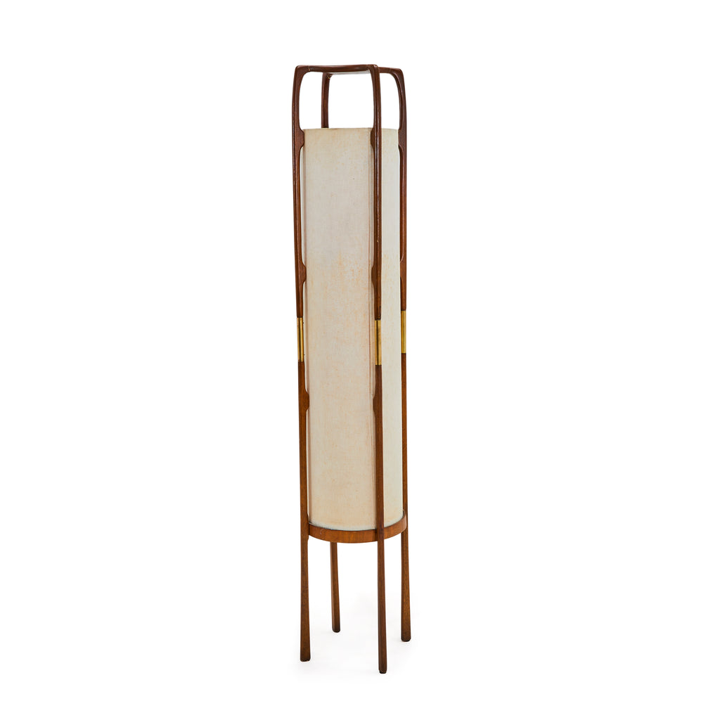 Wood & White Cylinder Shade Modern Floor Lamp
