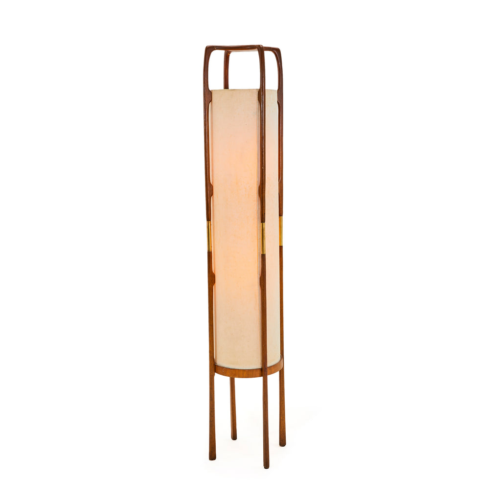 Wood & White Cylinder Shade Modern Floor Lamp