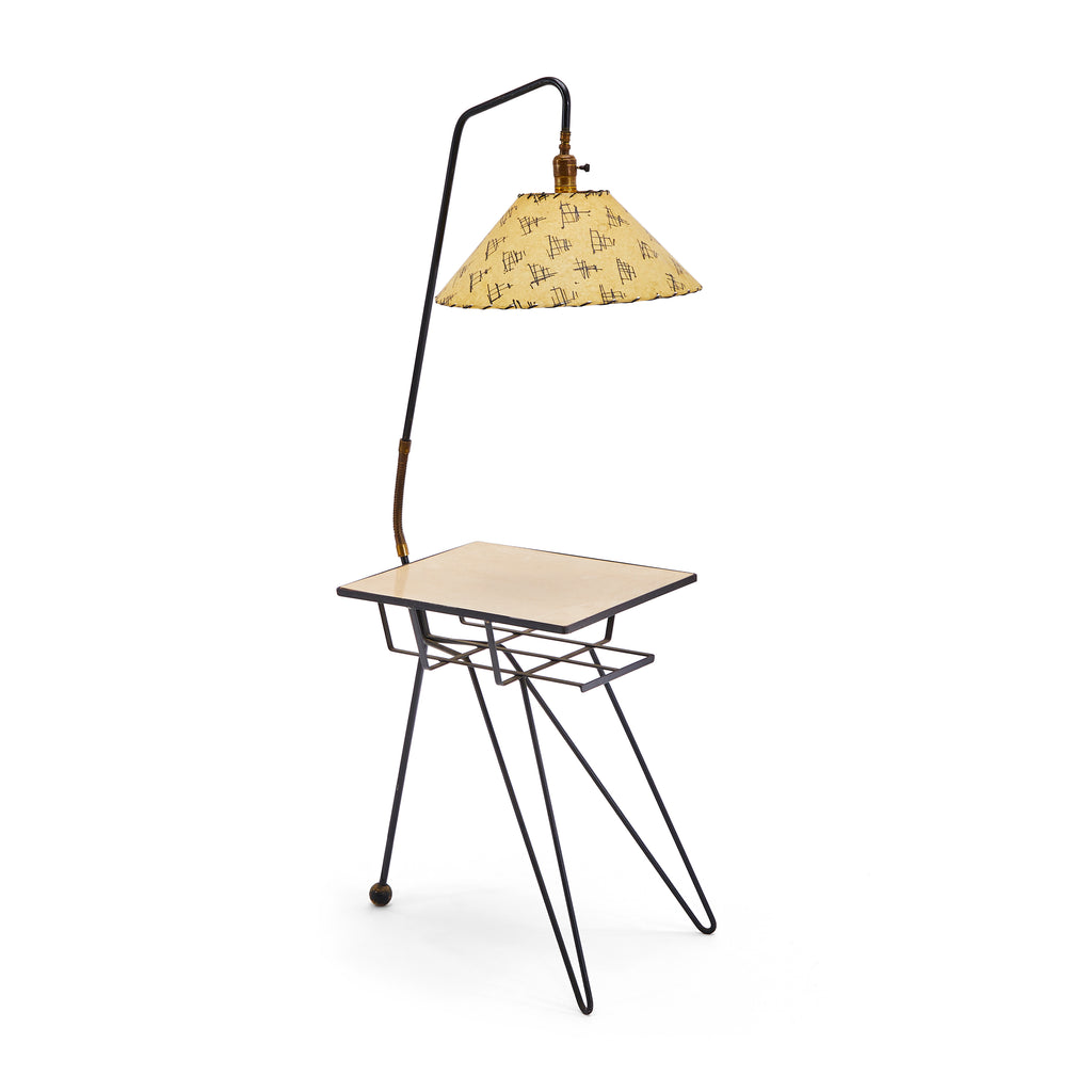 Black & Wood Modern Side Table Floor Lamp