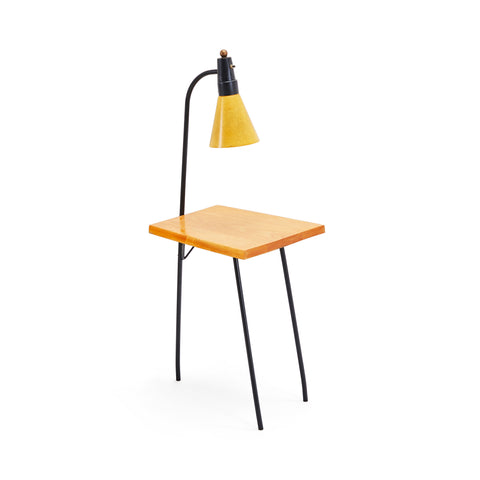 Black & Wood Modern Side Table with Desk Lamp