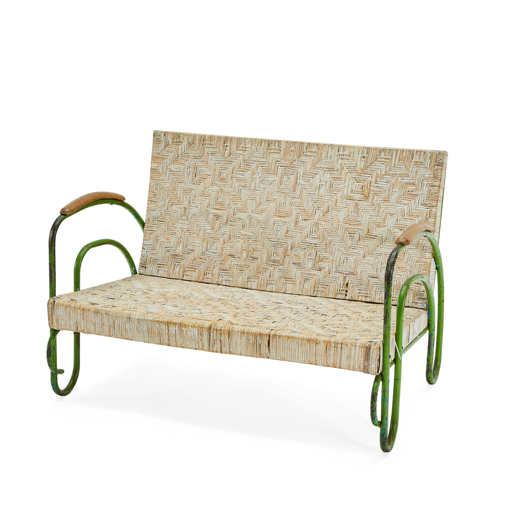 White & Green Metal Frame Rustic Outdoor Loveseat