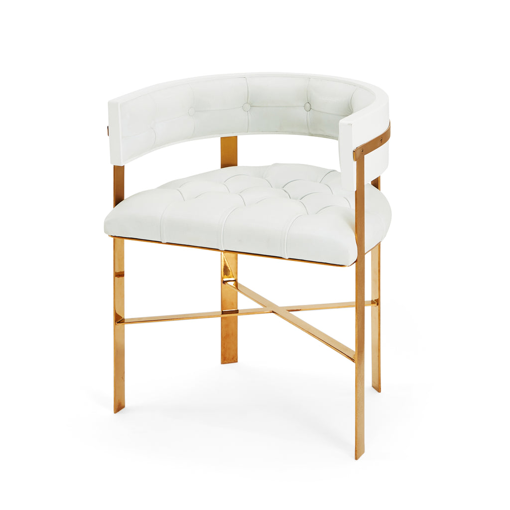 White Leather & Gold Dining Chair
