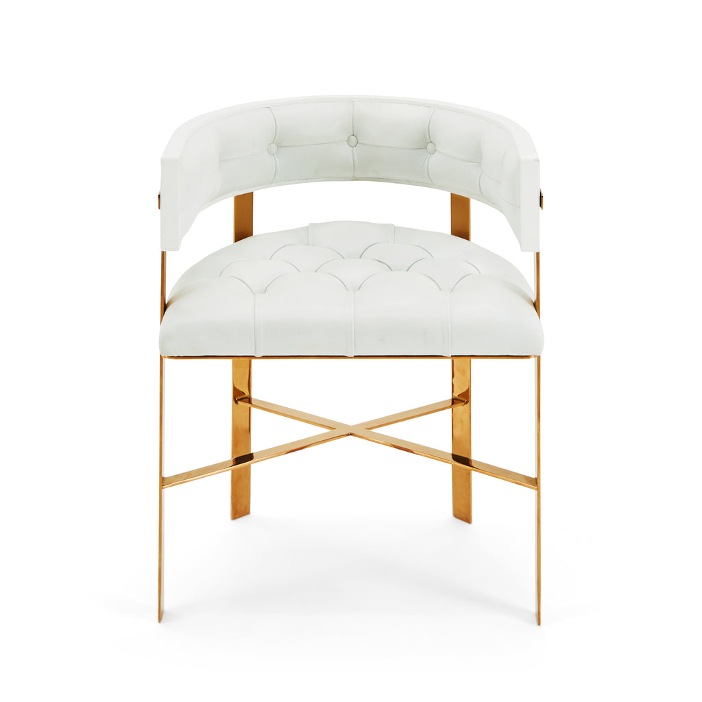 White Leather & Gold Dining Chair