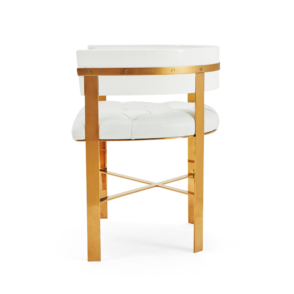 White Leather & Gold Dining Chair