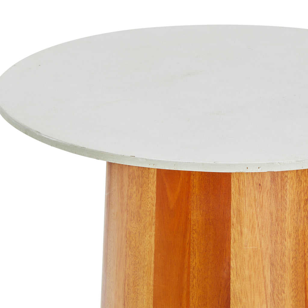 Wood & White Top Contemporary Circular Side Table