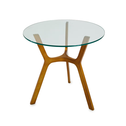Glass & Bronze Base Modern Circle Elf Side Table
