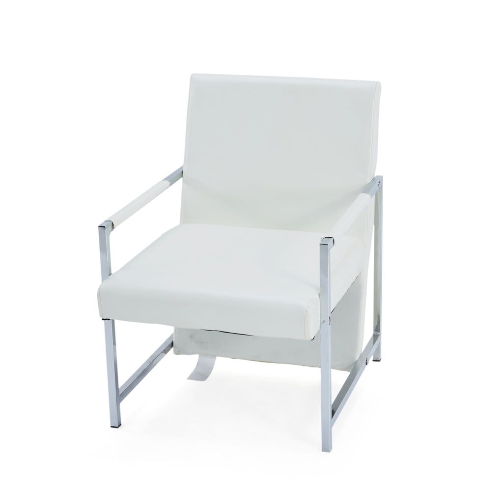 White Leather & Silver Modern Lounge Chair