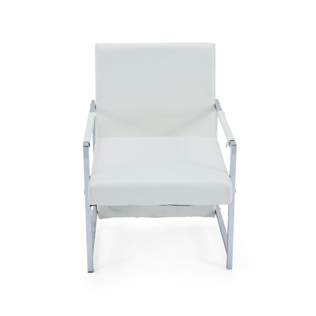 White Leather & Silver Modern Lounge Chair