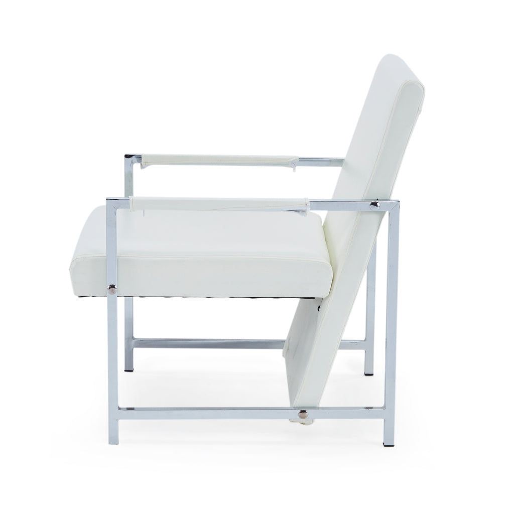 White Leather & Silver Modern Lounge Chair