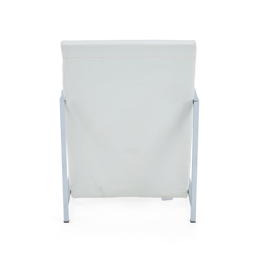 White Leather & Silver Modern Lounge Chair
