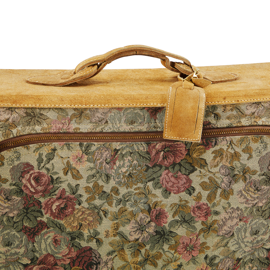 Tan Suede & Floral Vintage Rolling Suitcase Small