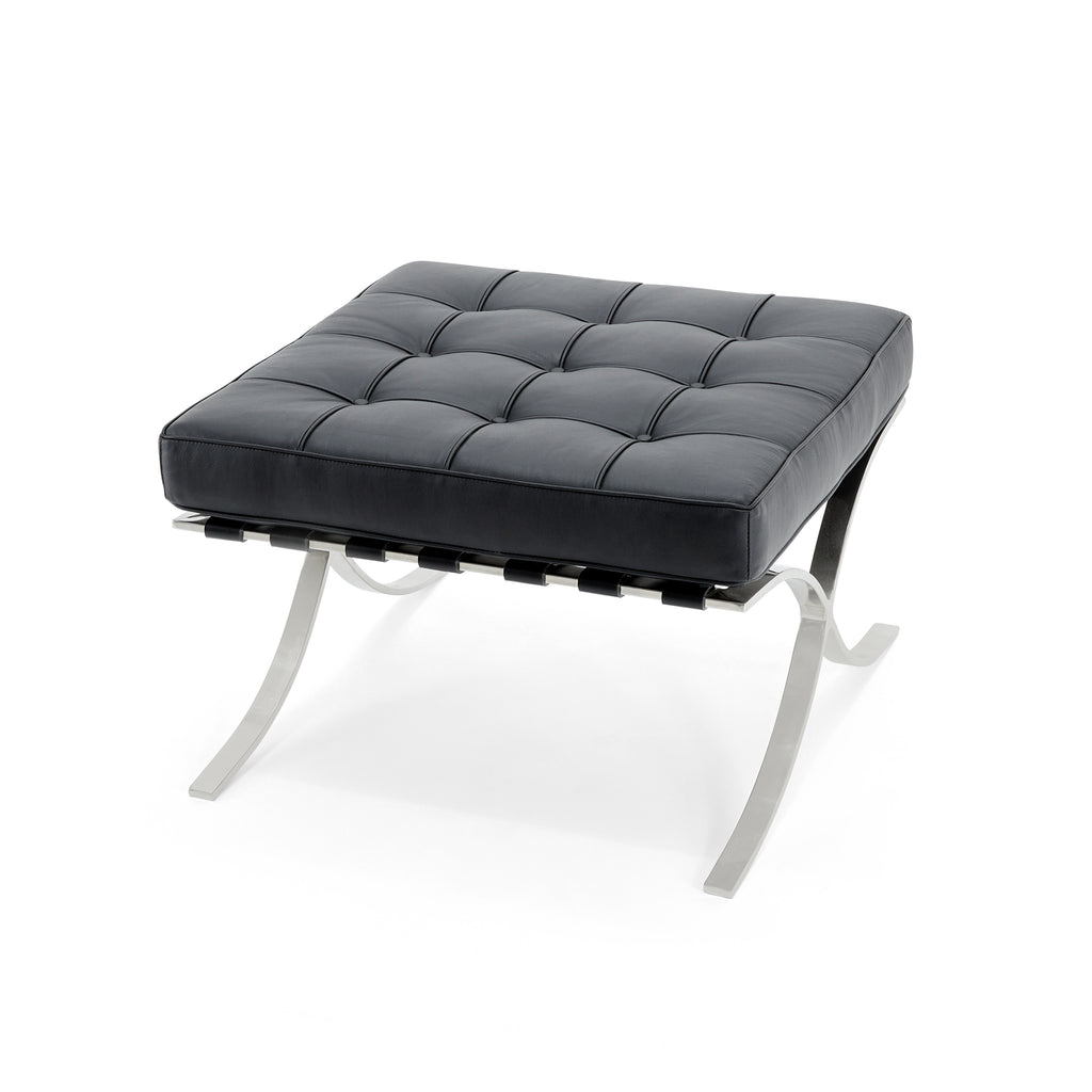 Black Tufted Leather Square Ottoman