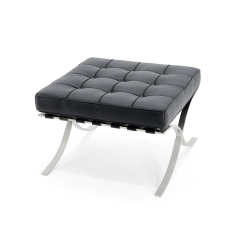 Black Tufted Leather Square Ottoman