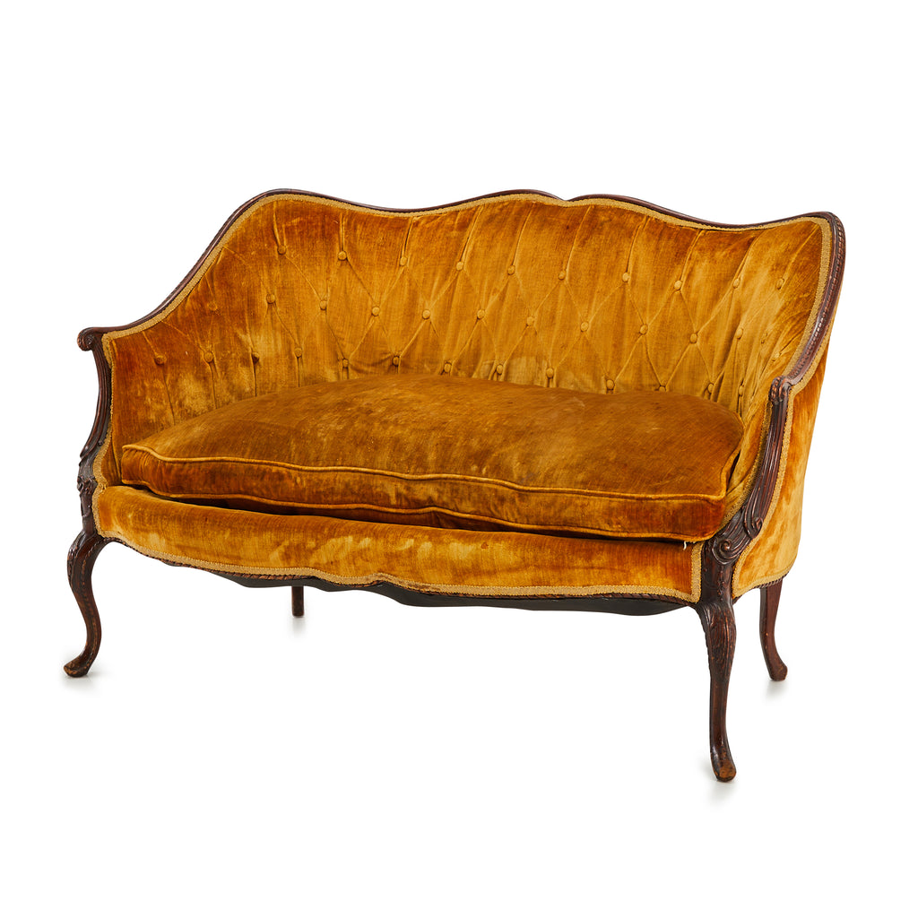 Yellow Velvet Tufted Vintage Loveseat