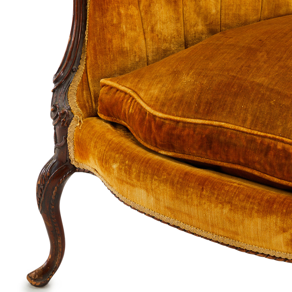 Yellow Velvet Tufted Vintage Loveseat