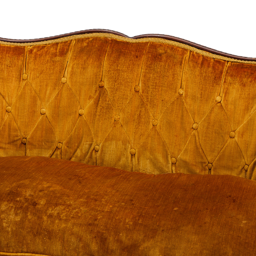 Yellow Velvet Tufted Vintage Loveseat