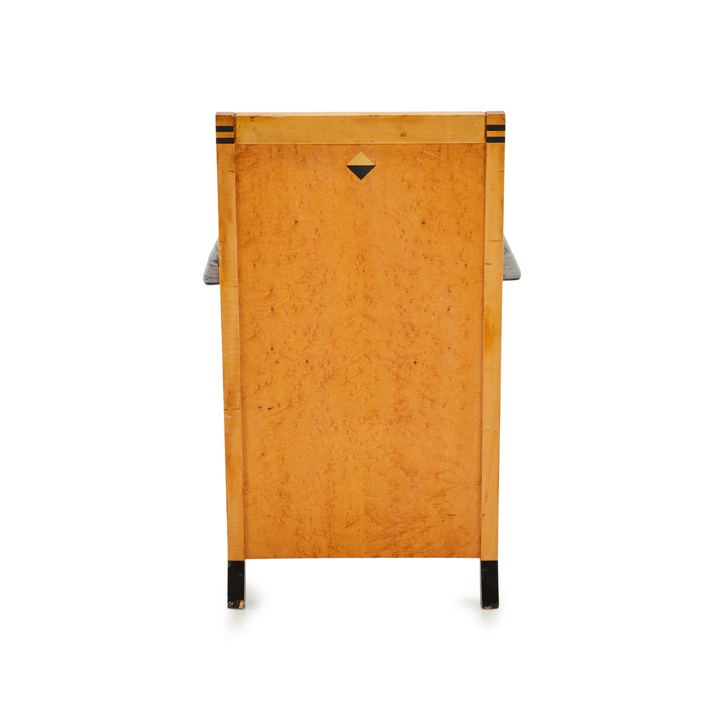 Black Leather & Wood Modern Angular Arm Chair