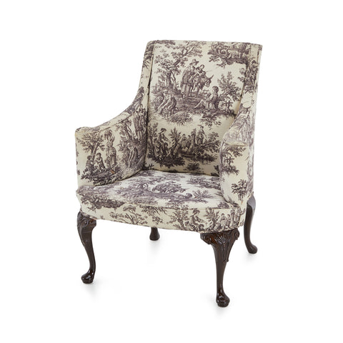 White & Black Vintage Pastoral Print Arm Chair