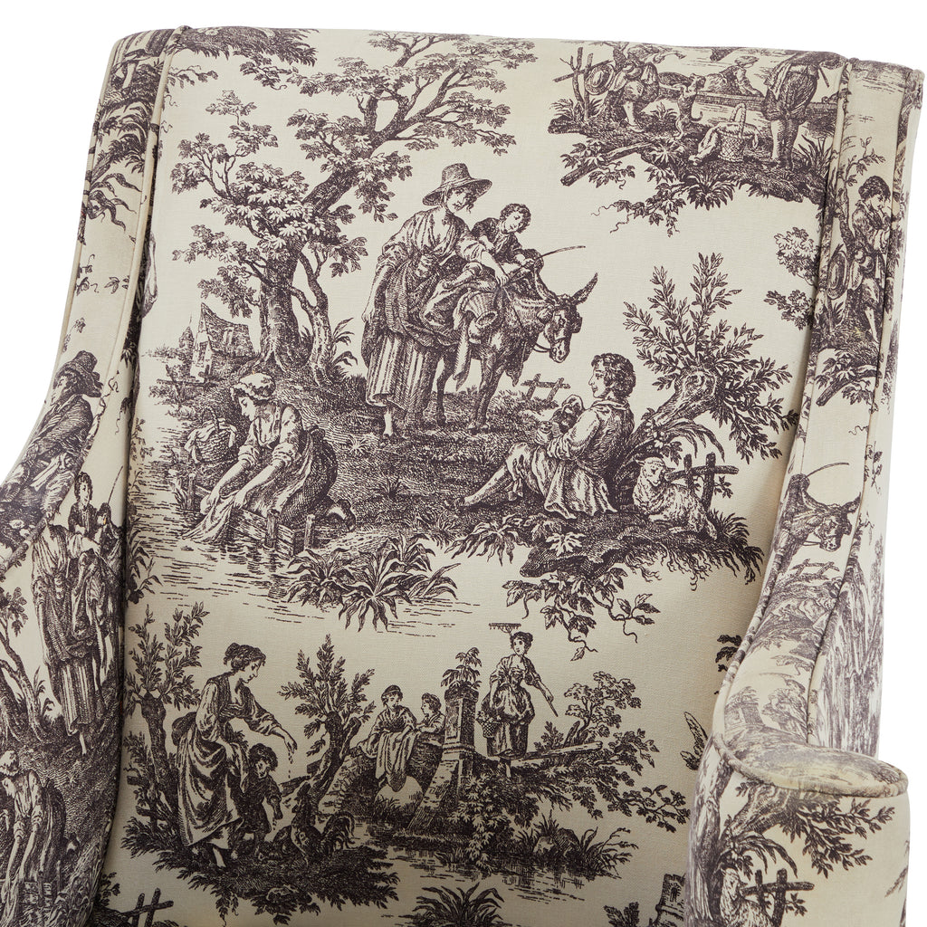 White & Black Vintage Pastoral Print Arm Chair